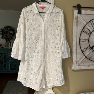 Lilly Pulitzer Gala Cover-Up Resort White Lilly Palm Tree Eyelet-size L